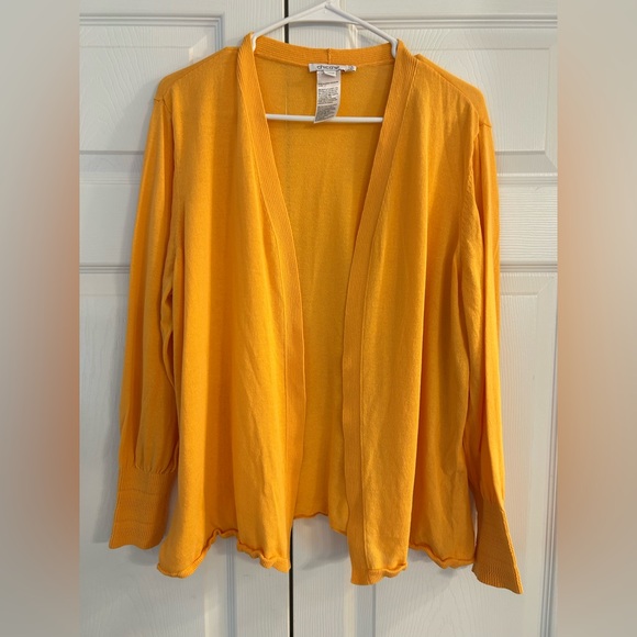 Chico’s Women’s Yellow Knit Open Front Side Slit Cotton Cardigan Sweater Size XL - Picture 1 of 10